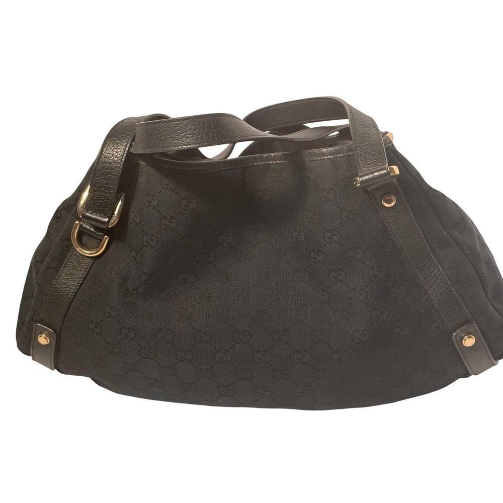 Gucci Abbey D-Ring shoulder bag in black GG canvas with leather trim w/ dust EUC
